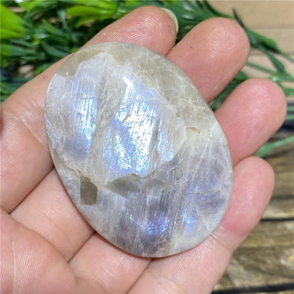 Moonstone Palm Stone with Rainbow Aura Inclusions