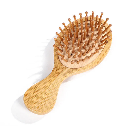 Natural Beech Wood Mini Hair Brush with Bamboo Bristles, Purse Size