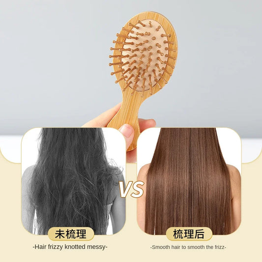 Natural Beech Wood Mini Hair Brush with Bamboo Bristles, Purse Size