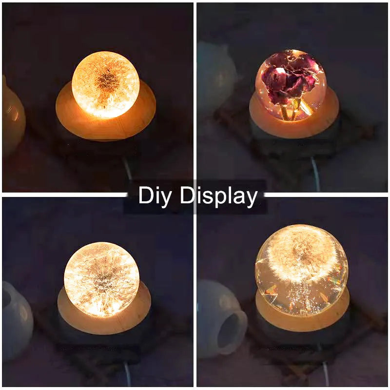 Bamboo Crystal Holder with (Warm) Light, USB Display for Stones