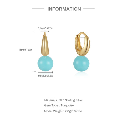 Sterling Silver Turquoise Droplet Earrings with S925 Silver Post and Gold Plating | Premium Quality, Limited Edition Blue