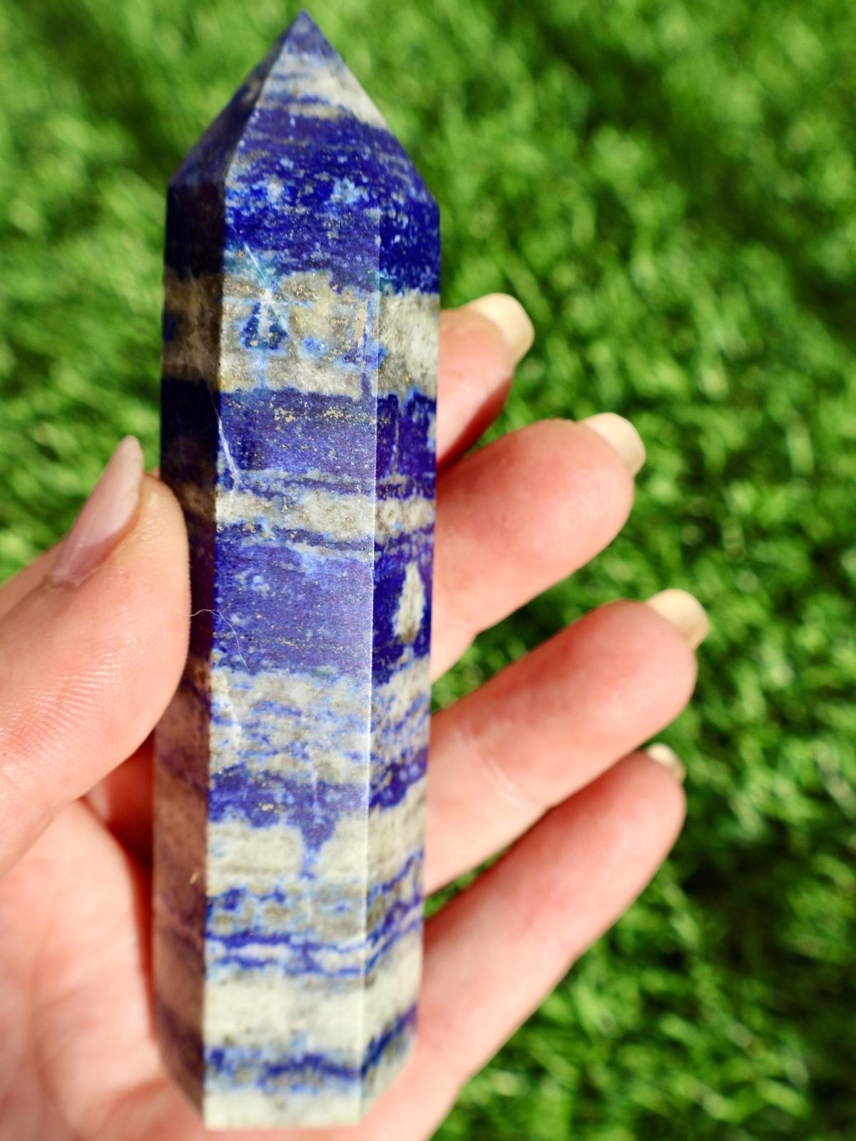 Lapis Lazuli Obelisk - Authentic Quality Gemstone for Wisdom and Truth, Decorative 4 - Inch Tall - Wax | Wane