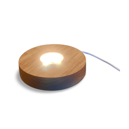 LED Wooden Display Stand – USB Warm Light for Crystal Spheres | Minimalist Lighting Base for Stones & Objects - Wax | Wane