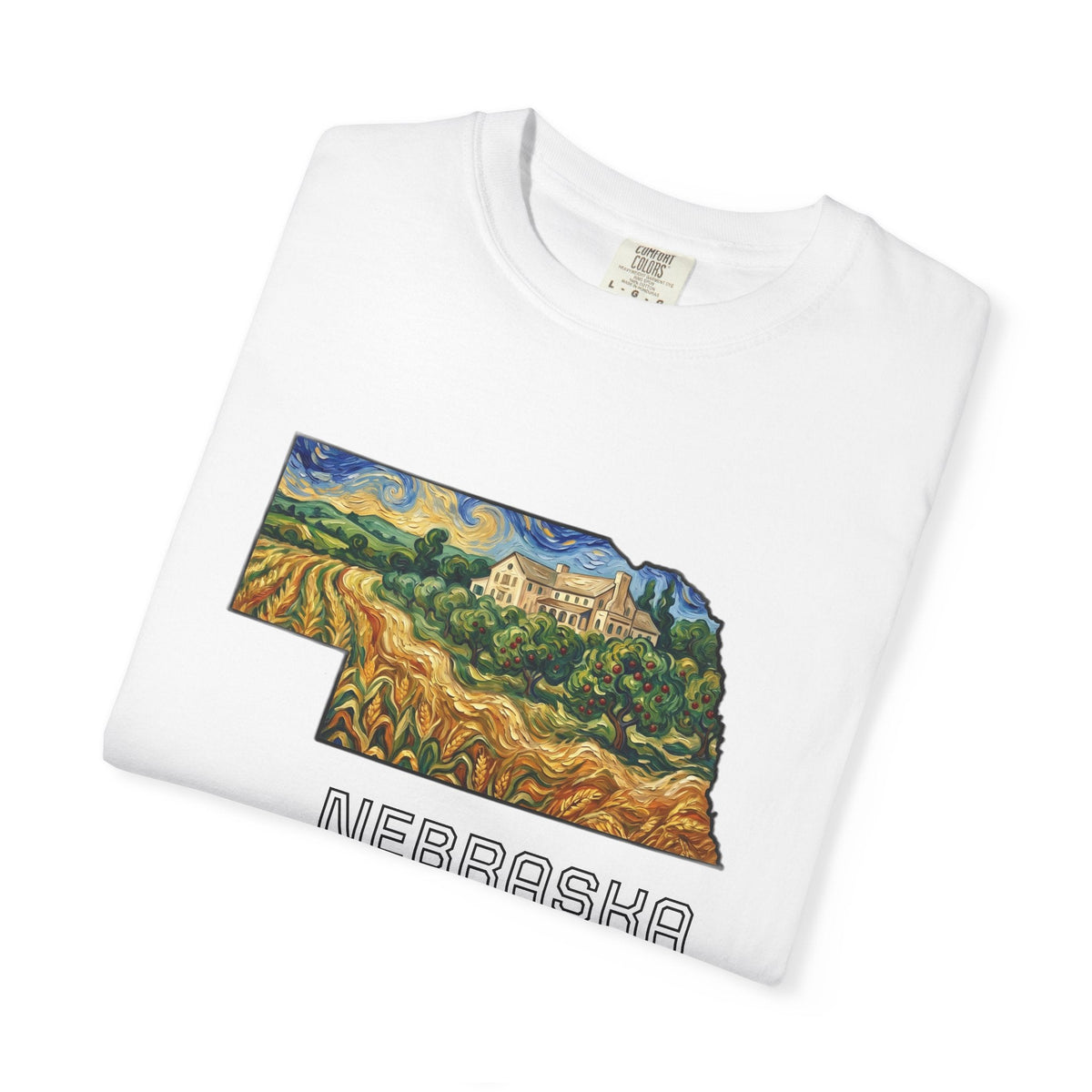 LNK.Nebraska Arbor Day Apple Orchard T-Shirt — Vincent Van Gogh Style State Art | Comfort Colors Nebraska Gameday Gift Tee - Wax | Wane - arbor day - T-Shirt3