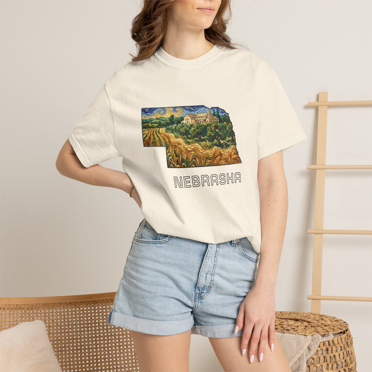 LNK.Nebraska Arbor Day Apple Orchard T-Shirt — Vincent Van Gogh Style State Art | Comfort Colors Nebraska Gameday Gift Tee - Wax | Wane - arbor day - T-Shirt1