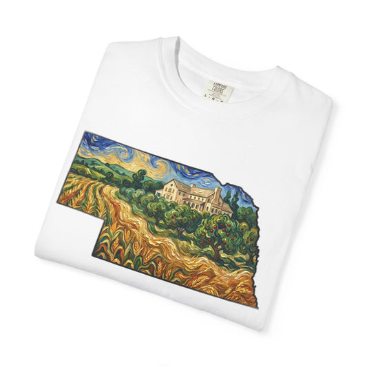 LNK.Nebraska Arbor Day Apple Orchard T-Shirt — Vincent Van Gogh Style State Art | Comfort Colors Nebraska Gameday Gift Tee - Wax | Wane - arbor day - T-Shirt1