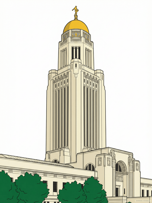 LNK.Nebraska Capitol Close Up Angle - Premium Art Deco Digital Print - Wax | Wane - Art Deco - Digital Download1