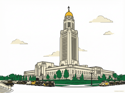 LNK.Nebraska Capitol Wide View Angle - Premium Art Deco Digital Print - Wax | Wane - Art Deco - Digital Download1