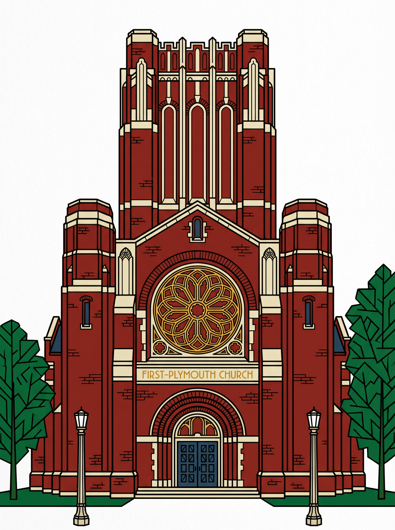 LNK.Nebraska First Plymouth Church - Premium Art Deco Digital Print - Wax | Wane - Art Deco - Digital Download1