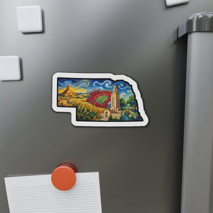 LNK.Nebraska Landmarks Magnet — Van Gogh Die-Cut State Magnet | Big Red Game Day Gift - Wax | Wane - big red - Home Decor2