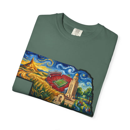 LNK.Nebraska Landmarks T-Shirt — Vincent Van Gogh Style State Art | Big Red Game Day Nebraska Gift Tee - Wax | Wane - big red - T-Shirt23