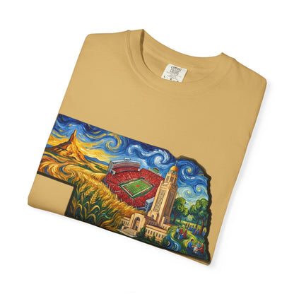 LNK.Nebraska Landmarks T-Shirt — Vincent Van Gogh Style State Art | Big Red Game Day Nebraska Gift Tee - Wax | Wane - big red - T-Shirt32