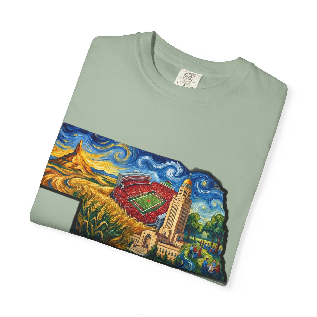 LNK.Nebraska Landmarks T-Shirt — Vincent Van Gogh Style State Art | Big Red Game Day Nebraska Gift Tee - Wax | Wane - big red - T-Shirt20