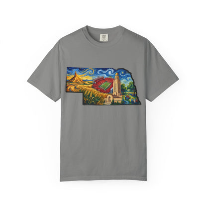LNK.Nebraska Landmarks T-Shirt — Vincent Van Gogh Style State Art | Big Red Game Day Nebraska Gift Tee - Wax | Wane - big red - T-Shirt11
