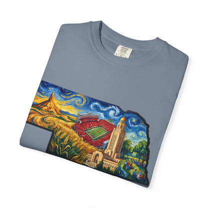 LNK.Nebraska Landmarks T-Shirt — Vincent Van Gogh Style State Art | Big Red Game Day Nebraska Gift Tee - Wax | Wane - big red - T-Shirt44