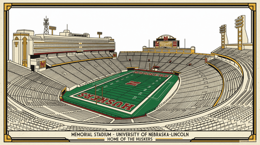 LNK.Nebraska Memorial Stadium Interior - Premium Art Deco Digital Print of Husker Football Home Stadium - Wax | Wane - Art Deco - Digital Download1