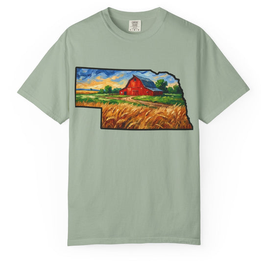 LNK.Nebraska Red Barn Vincent Van Gogh Style T-Shirt - 100% Cotton Nebraska State Gift Tshirt - Wax | Wane - agriculture lover tee - T-Shirt4