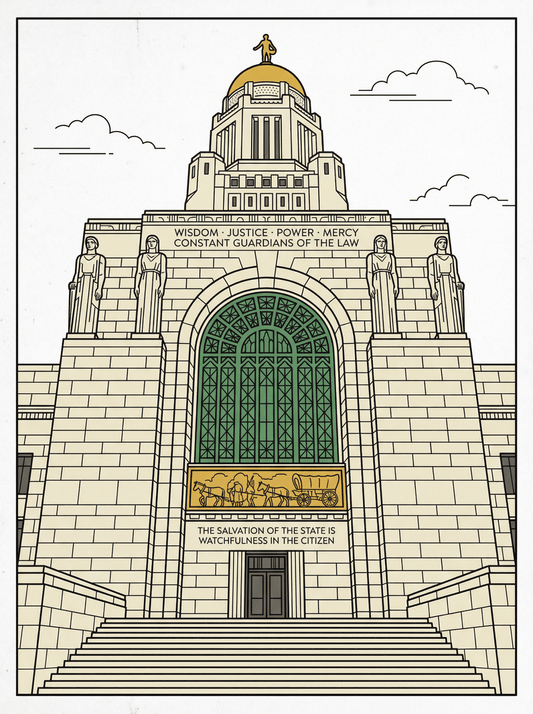 LNk.Nebraska State Capitol Full Facade - Premium Art Deco Digital Download - Wax | Wane - Art Deco - Digital Art Print1