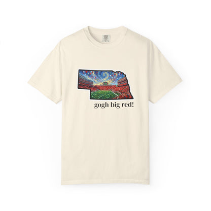 LNK.Nebraska Vincent Van 'Gogh' Big Red! Cornhuskers Parody T-Shirt — 100% Cotton Van Gogh Style Big Red Design - Great Gift for Gameday - Wax | Wane - art stadium tee - T-Shirt3