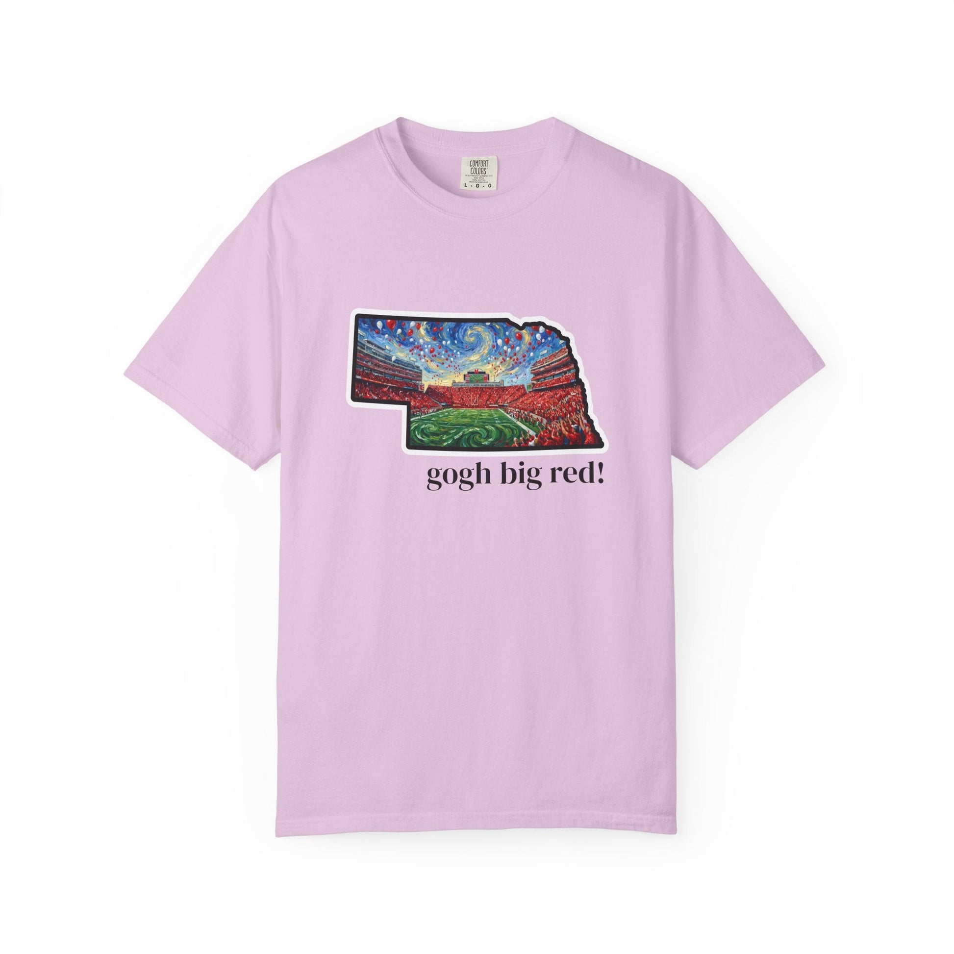 LNK.Nebraska Vincent Van 'Gogh' Big Red! Cornhuskers Parody T-Shirt — 100% Cotton Van Gogh Style Big Red Design - Great Gift for Gameday - Wax | Wane - art stadium tee - T-Shirt5