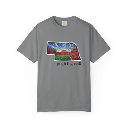 LNK.Nebraska Vincent Van 'Gogh' Big Red! Cornhuskers Parody T-Shirt — 100% Cotton Van Gogh Style Big Red Design - Great Gift for Gameday - Wax | Wane - art stadium tee - T-Shirt4