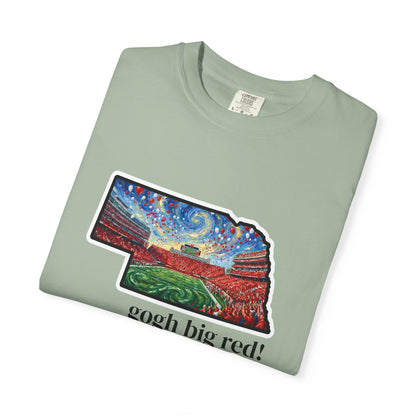 LNK.Nebraska Vincent Van 'Gogh' Big Red! Cornhuskers Parody T-Shirt — 100% Cotton Van Gogh Style Big Red Design - Great Gift for Gameday - Wax | Wane - art stadium tee - T-Shirt8