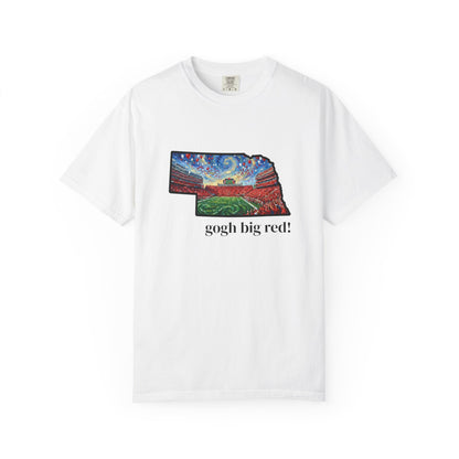 LNK.Nebraska Vincent Van 'Gogh' Big Red! Cornhuskers Parody T-Shirt — 100% Cotton Van Gogh Style Big Red Design - Great Gift for Gameday - Wax | Wane - art stadium tee - T-Shirt2