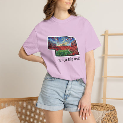 LNK.Nebraska Vincent Van 'Gogh' Big Red! Cornhuskers Parody T-Shirt — 100% Cotton Van Gogh Style Big Red Design - Great Gift for Gameday - Wax | Wane - art stadium tee - T-Shirt20