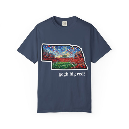 LNK.Nebraska Vincent Van 'Gogh' Big Red! Cornhuskers Parody T-Shirt — 100% Cotton Van Gogh Style Big Red Design - Great Gift for Gameday - Wax | Wane - art stadium tee - T-Shirt1