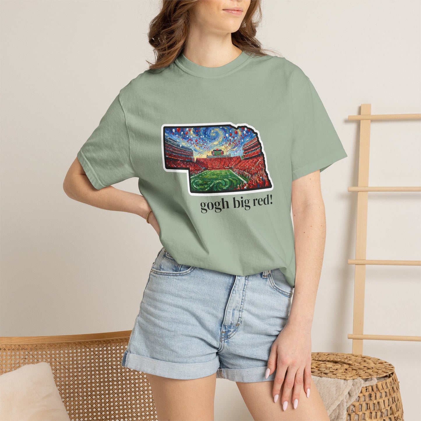 LNK.Nebraska Vincent Van 'Gogh' Big Red! Cornhuskers Parody T-Shirt — 100% Cotton Van Gogh Style Big Red Design - Great Gift for Gameday - Wax | Wane - art stadium tee - T-Shirt1