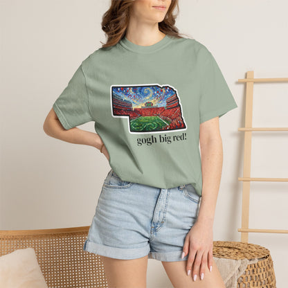 LNK.Nebraska Vincent Van 'Gogh' Big Red! Cornhuskers Parody T-Shirt — 100% Cotton Van Gogh Style Big Red Design - Great Gift for Gameday - Wax | Wane - art stadium tee - T-Shirt1
