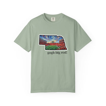 LNK.Nebraska Vincent Van 'Gogh' Big Red! Cornhuskers Parody T-Shirt — 100% Cotton Van Gogh Style Big Red Design - Great Gift for Gameday - Wax | Wane - art stadium tee - T-Shirt6