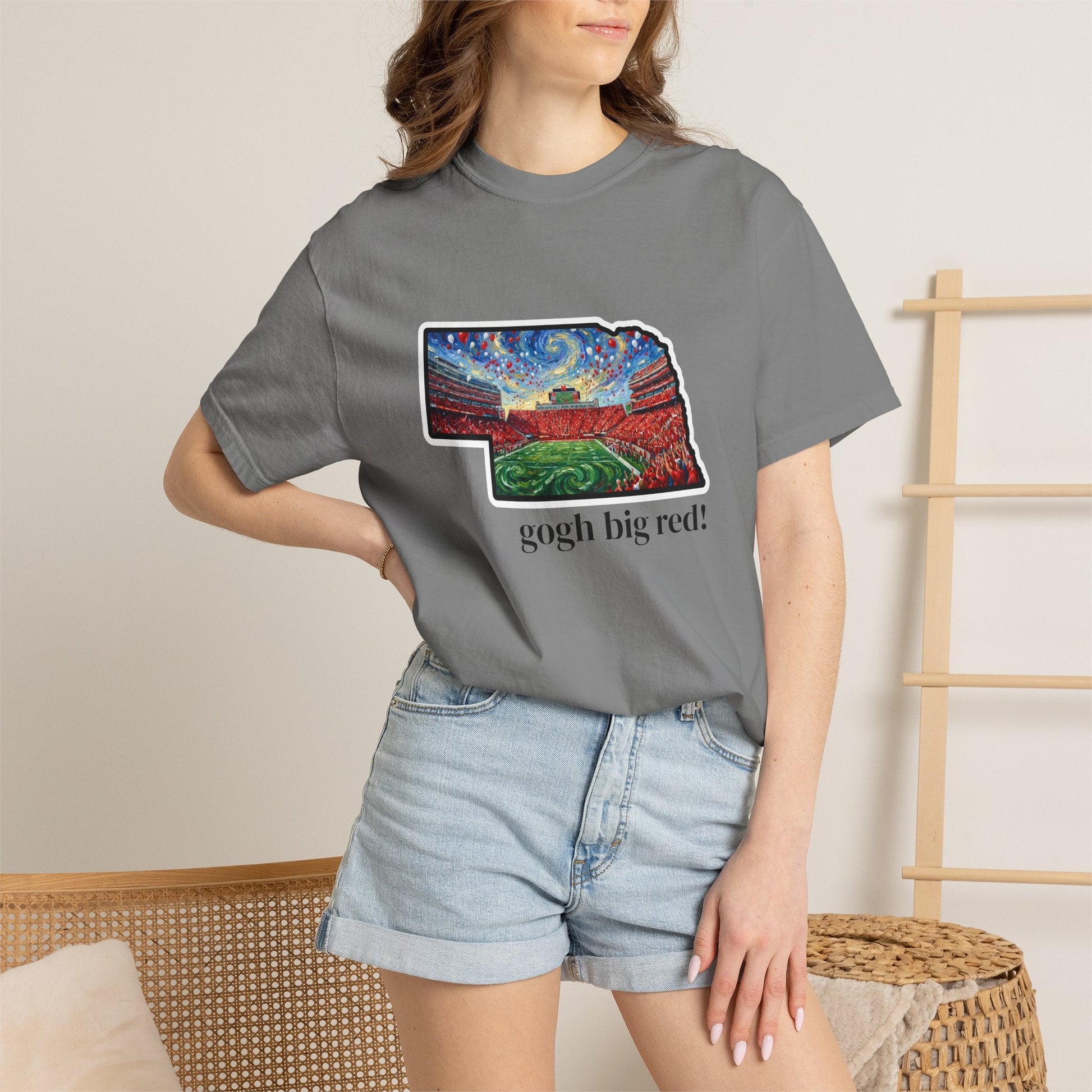 LNK.Nebraska Vincent Van 'Gogh' Big Red! Cornhuskers Parody T-Shirt — 100% Cotton Van Gogh Style Big Red Design - Great Gift for Gameday - Wax | Wane - art stadium tee - T-Shirt17
