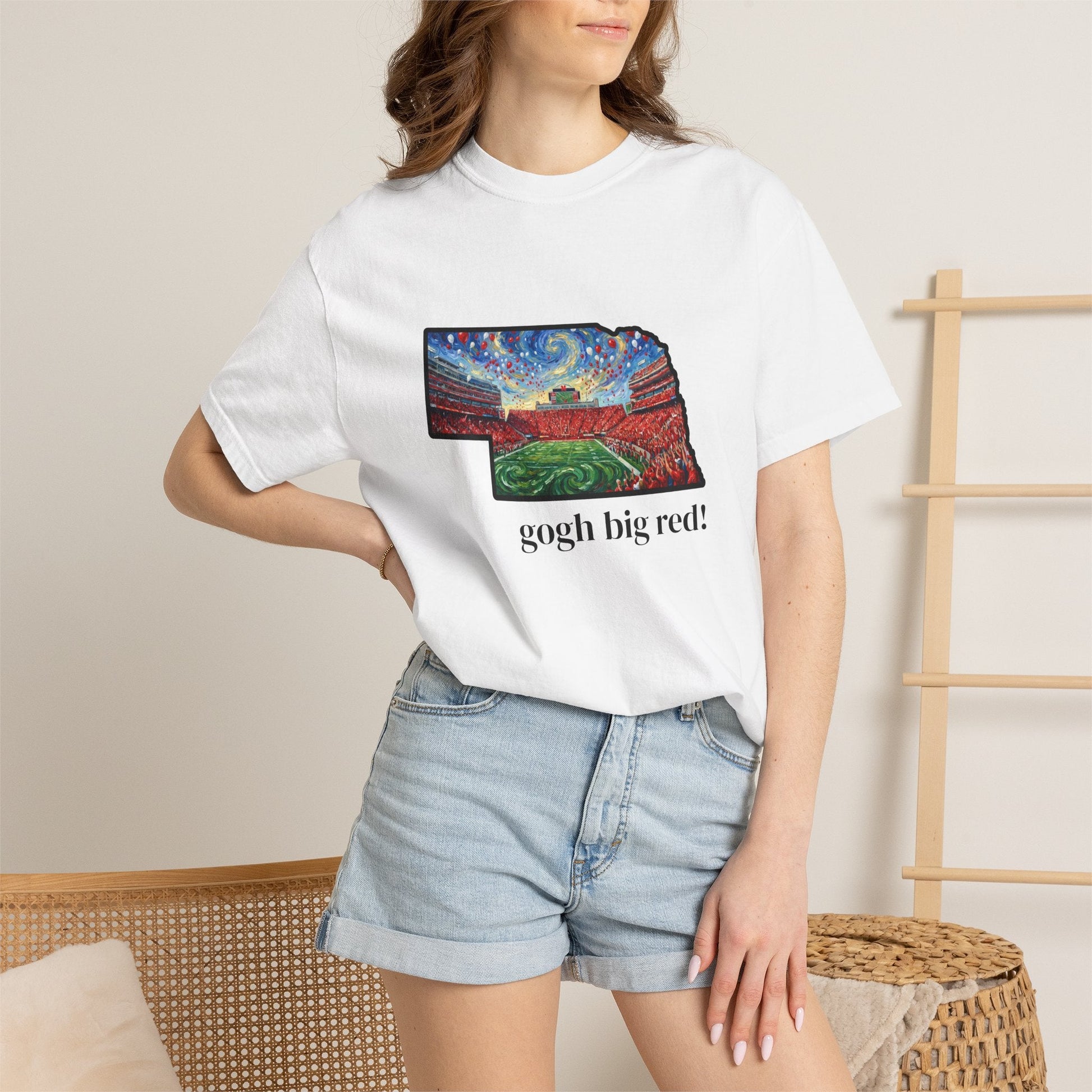 LNK.Nebraska Vincent Van 'Gogh' Big Red! Cornhuskers Parody T-Shirt — 100% Cotton Van Gogh Style Big Red Design - Great Gift for Gameday - Wax | Wane - art stadium tee - T-Shirt11