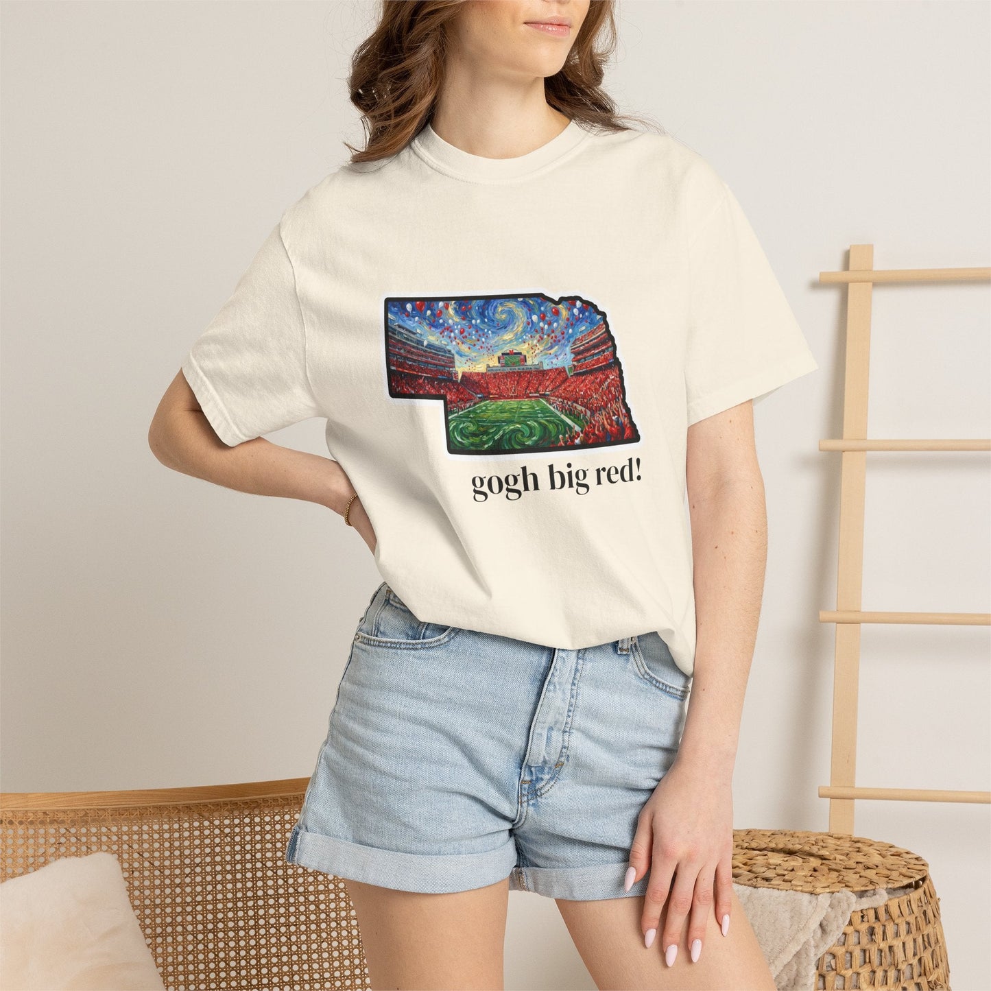 LNK.Nebraska Vincent Van 'Gogh' Big Red! Cornhuskers Parody T-Shirt — 100% Cotton Van Gogh Style Big Red Design - Great Gift for Gameday - Wax | Wane - art stadium tee - T-Shirt14