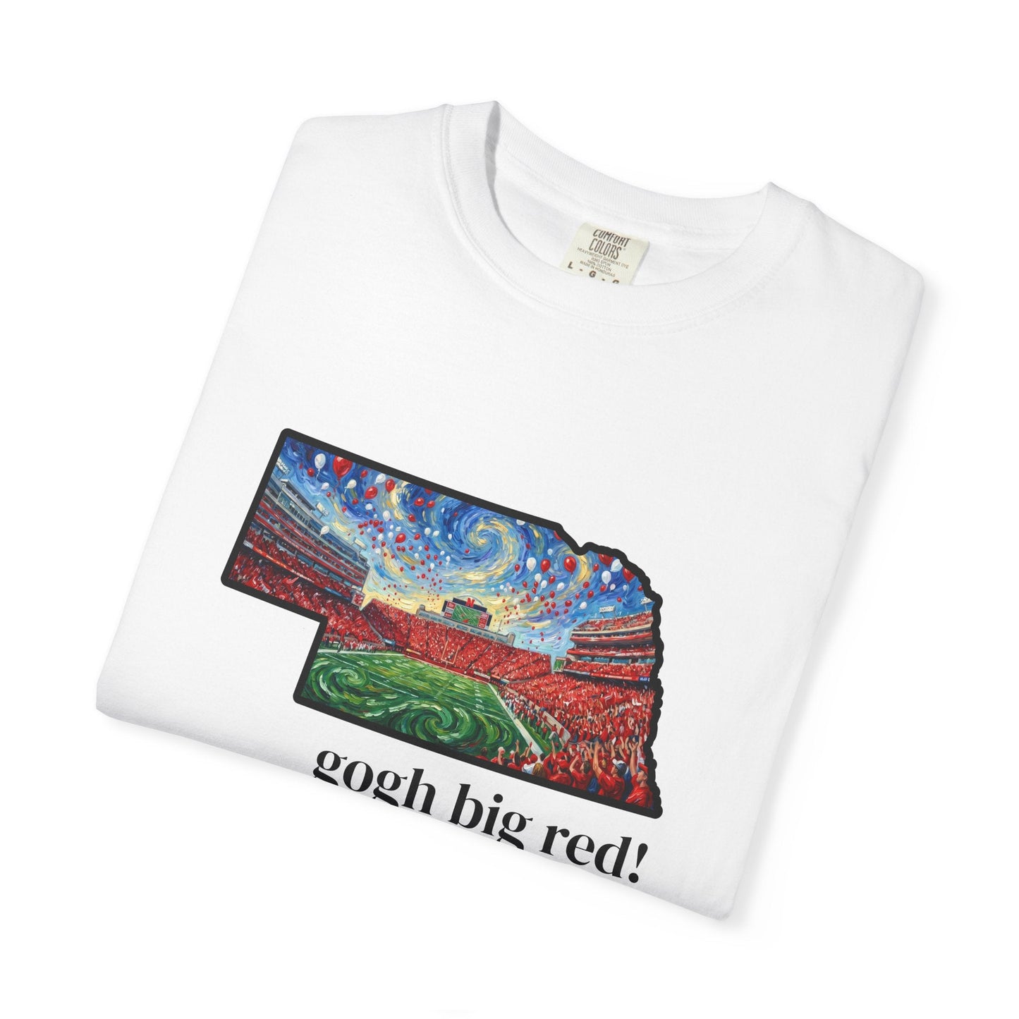 LNK.Nebraska Vincent Van 'Gogh' Big Red! Cornhuskers Parody T-Shirt — 100% Cotton Van Gogh Style Big Red Design - Great Gift for Gameday - Wax | Wane - art stadium tee - T-Shirt10