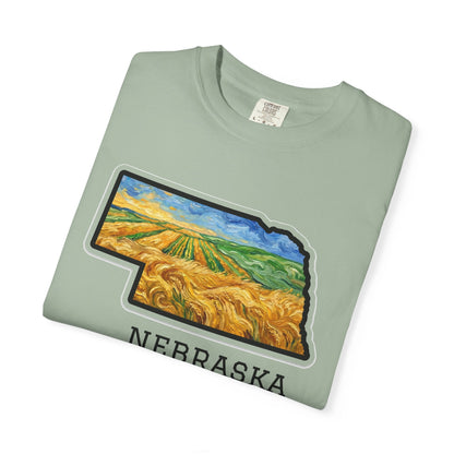 LNK.Nebraska Wheat Fields T-Shirt — Vincent Van Gogh Style Prairie State Art | 100% Cotton Comfort Colors Nebraska Gift - Wax | Wane - farmhouse decor - T-Shirt7