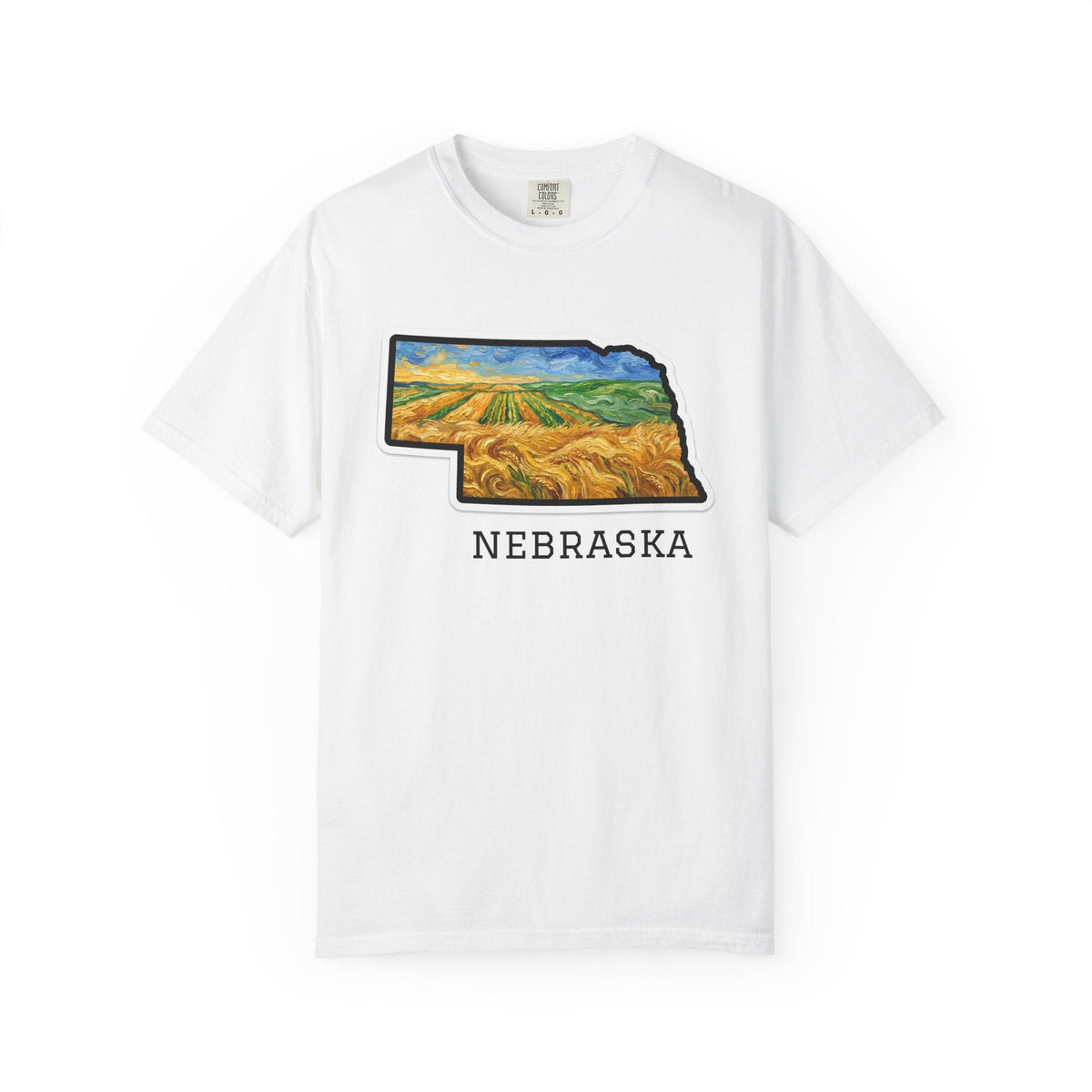 LNK.Nebraska Wheat Fields T-Shirt — Vincent Van Gogh Style Prairie State Art | 100% Cotton Comfort Colors Nebraska Gift - Wax | Wane - farmhouse decor - T-Shirt1
