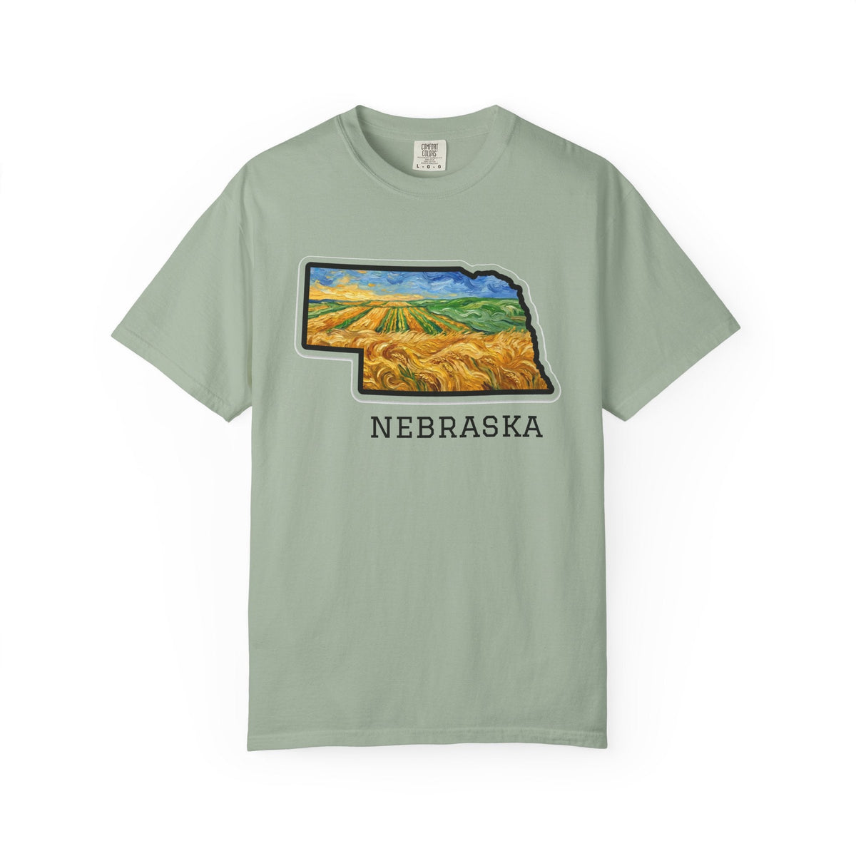 LNK.Nebraska Wheat Fields T-Shirt — Vincent Van Gogh Style Prairie State Art | 100% Cotton Comfort Colors Nebraska Gift - Wax | Wane - farmhouse decor - T-Shirt2