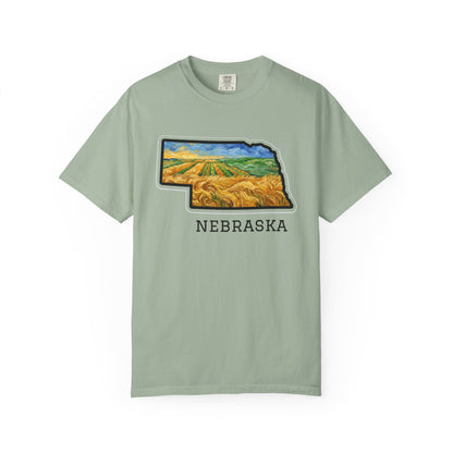 LNK.Nebraska Wheat Fields T-Shirt — Vincent Van Gogh Style Prairie State Art | 100% Cotton Comfort Colors Nebraska Gift - Wax | Wane - farmhouse decor - T-Shirt2