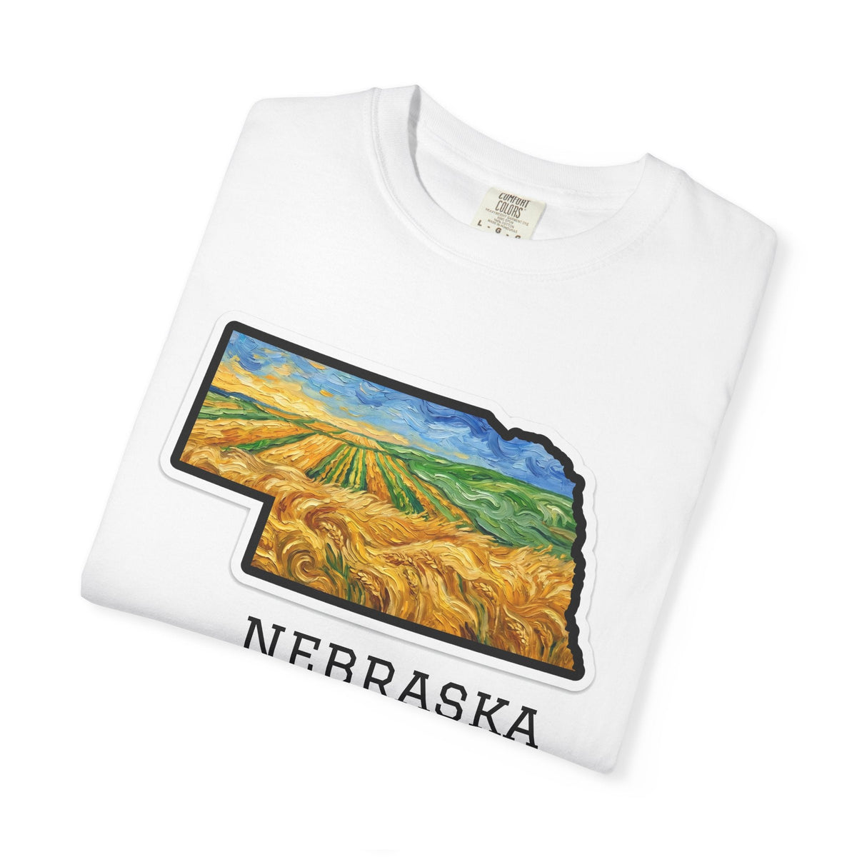 LNK.Nebraska Wheat Fields T-Shirt — Vincent Van Gogh Style Prairie State Art | 100% Cotton Comfort Colors Nebraska Gift - Wax | Wane - farmhouse decor - T-Shirt4