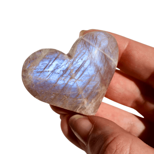 Moonstone Palm Stone with Rainbow Aura Inclusions - Wax | Wane - Decor - Crystal1