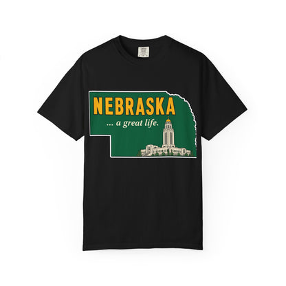 Nebraska “A Great Life” T-Shirt — Retro State Sign | Vintage Nebraska Good Life Gift Tee - Wax | Wane - gift for her - T-Shirt12
