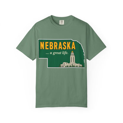 Nebraska “A Great Life” T-Shirt — Retro State Sign | Vintage Nebraska Good Life Gift Tee - Wax | Wane - gift for her - T-Shirt9