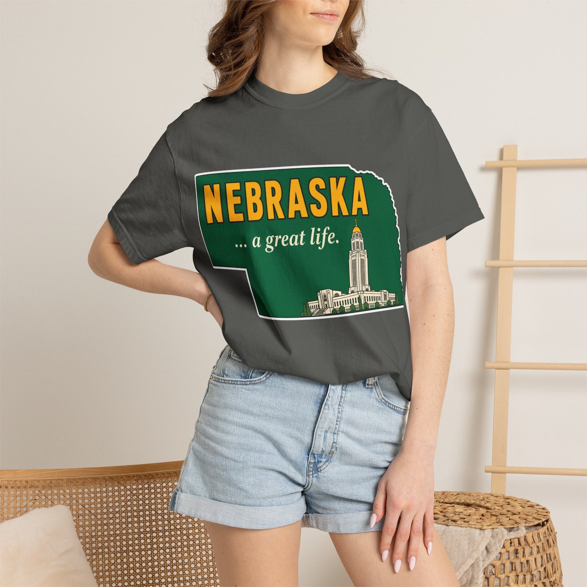 Nebraska “A Great Life” T-Shirt — Retro State Sign | Vintage Nebraska Good Life Gift Tee - Wax | Wane - gift for her - T-Shirt18