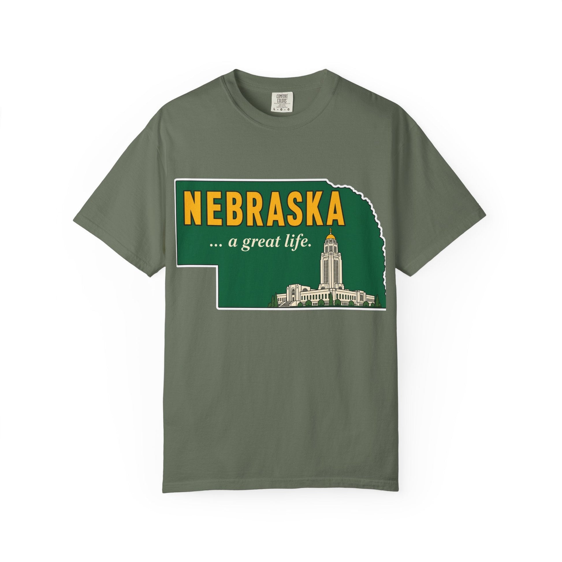Nebraska “A Great Life” T-Shirt — Retro State Sign | Vintage Nebraska Good Life Gift Tee - Wax | Wane - gift for her - T-Shirt8