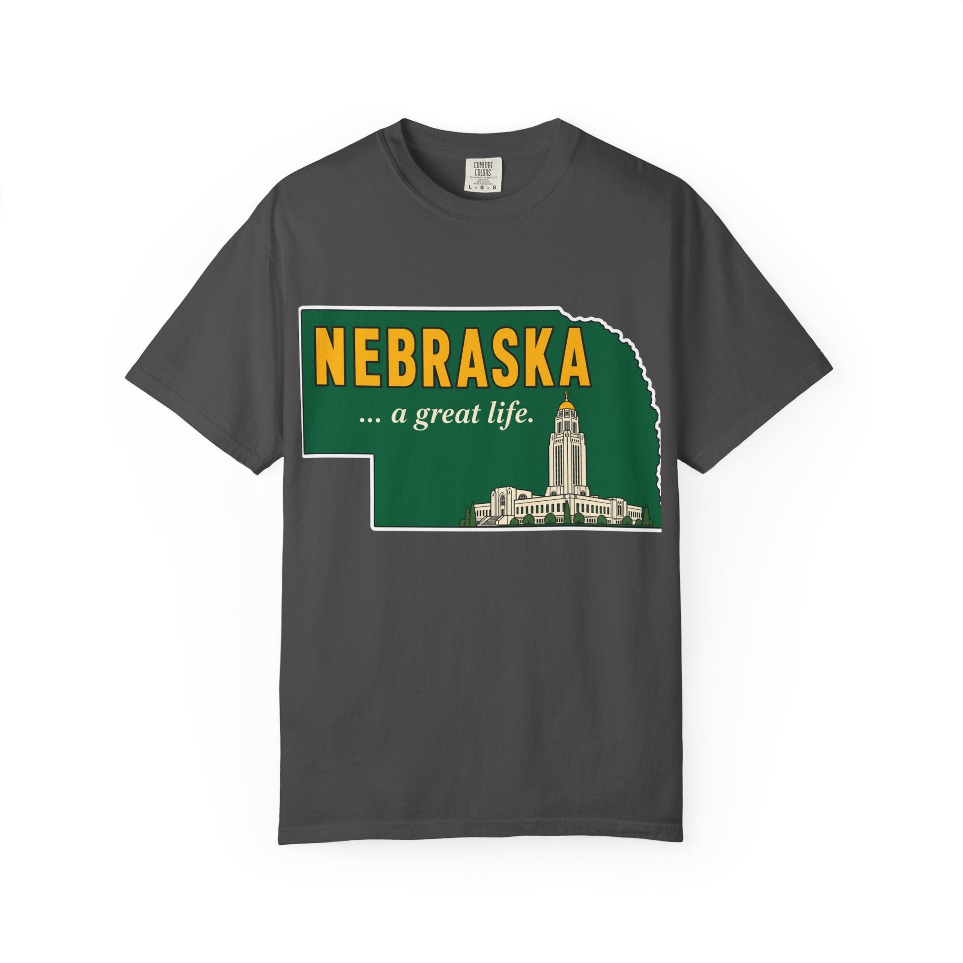 Nebraska “A Great Life” T-Shirt — Retro State Sign | Vintage Nebraska Good Life Gift Tee - Wax | Wane - gift for her - T-Shirt11