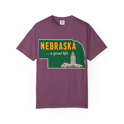 Nebraska “A Great Life” T-Shirt — Retro State Sign | Vintage Nebraska Good Life Gift Tee - Wax | Wane - gift for her - T-Shirt5