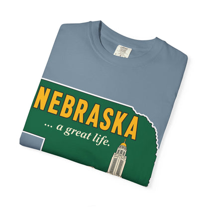 Nebraska “A Great Life” T-Shirt — Retro State Sign | Vintage Nebraska Good Life Gift Tee - Wax | Wane - gift for her - T-Shirt41