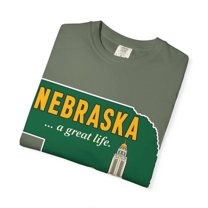 Nebraska “A Great Life” T-Shirt — Retro State Sign | Vintage Nebraska Good Life Gift Tee - Wax | Wane - gift for her - T-Shirt35